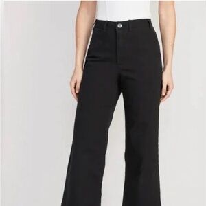 Women's High-Waist Wide-Leg Cropped Flair Chinos Black Size 14